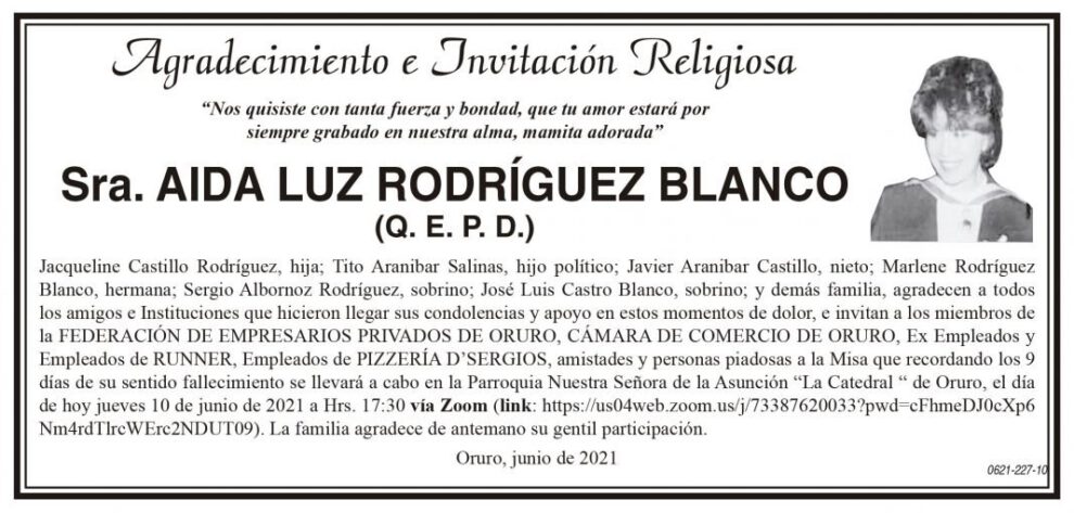 Agradecimiento e Invitación Religiosa por Aida Luz Rodríguez Blanco