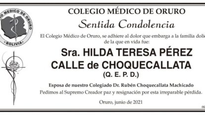 Condolencias por Hilda Teresa Pérez Calle