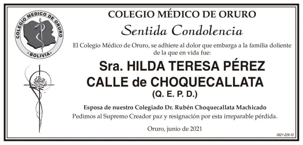 Condolencias por Hilda Teresa Pérez Calle