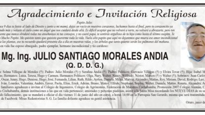 Agradecimiento e Invitación Religiosa por Julio Santiago Morales Andia