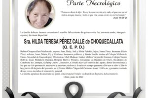Necrológico de Hilda Teresa Pérez Calle de Choquecallata