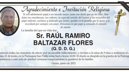 Agradecimiento e Invitación Religiosa por Raúl Ramiro Baltazar Flores