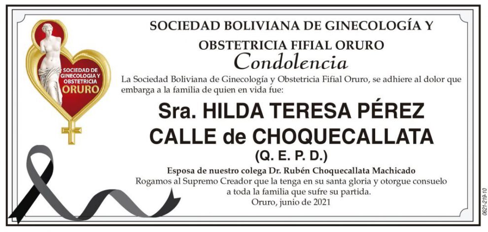 Condolencia por Hilda Teresa Pérez Calle