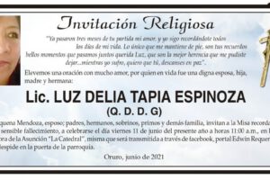 Lic. Luz Delia Tapia Espinoza, invitación a misa recordatoria