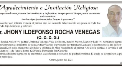 Agradecimiento e Invitación Religiosa por JHONY ILDEFONSO ROCHA VENEGAS