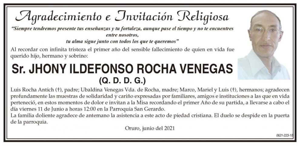Agradecimiento e Invitación Religiosa por JHONY ILDEFONSO ROCHA VENEGAS