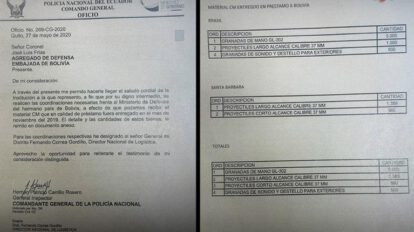 Ecuador prestó a Bolivia granadas y proyectiles