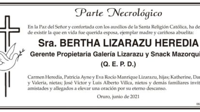 Parte Necrológico de Bertha Lizarazu Heredia