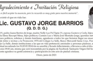 Agradecimiento e Invitación Religiosa por Lic. Gustavo Jorge Barrios