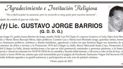 Agradecimiento e Invitación Religiosa por Lic. Gustavo Jorge Barrios