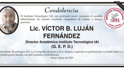 Condolencia por el fallecimiento de Lic. Víctor B. Luján Fernández