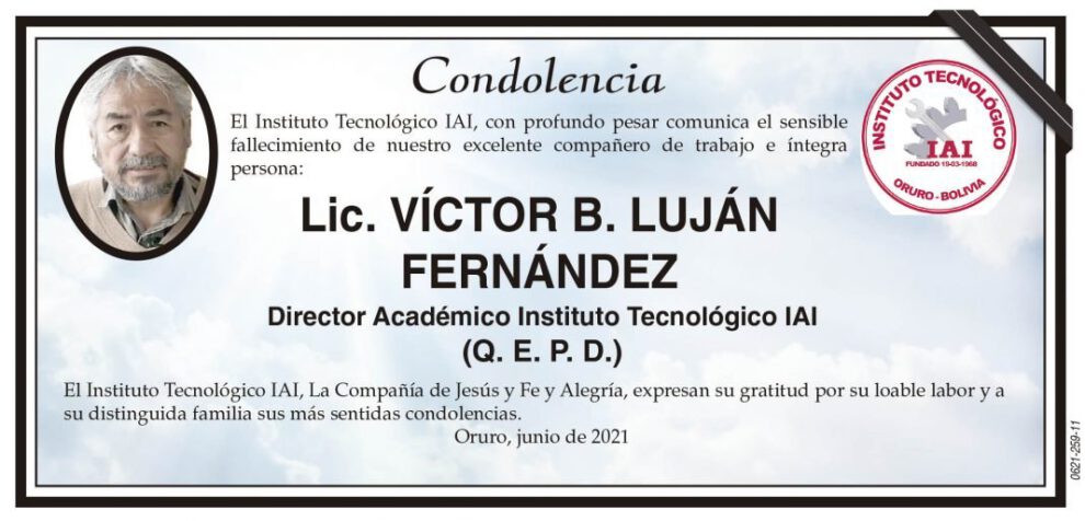 Condolencia por el fallecimiento de Lic. Víctor B. Luján Fernández