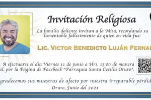Lic. Victor Benedicto Luján Fernandez invitación a misa virtual