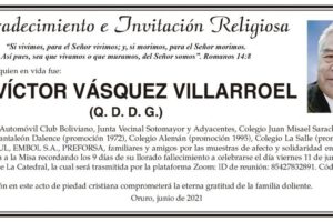 Agradecimiento e Invitación Religiosa por Lic. Víctor Vásquez Villarroel