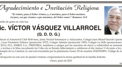 Agradecimiento e Invitación Religiosa por Lic. Víctor Vásquez Villarroel