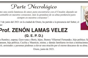 Parte Necrológico de Prof. Zenón Lamas Vélez