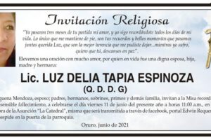 Lic. Luz Delia Tapia Espinoza, invitación a misa recordatoria