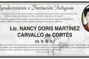 Agradecimiento a Lic. Nancy Doris Martínez Carvallo