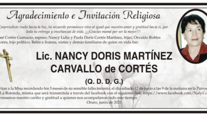 Agradecimiento a Lic. Nancy Doris Martínez Carvallo