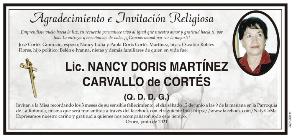 Agradecimiento a Lic. Nancy Doris Martínez Carvallo