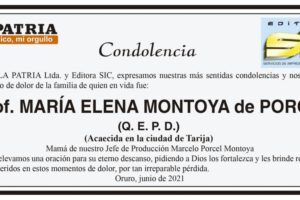 Condolencia por la Prof. María Elena Montoya de Porcel