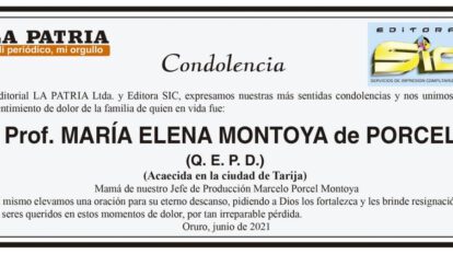 Condolencia por la Prof. María Elena Montoya de Porcel