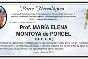 Parte Necrológico de Prof. MARÍA ELENA MONTOYA de PORCEL