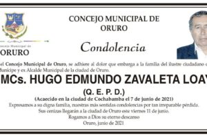 Condolencia por la muerte de Hugo Edmundo Zavaleta Loayza
