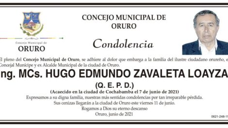 Condolencia por la muerte de Hugo Edmundo Zavaleta Loayza
