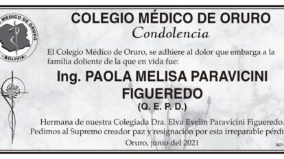 Condolencia por la Ing. Paola Melisa Paravicini Figueredo
