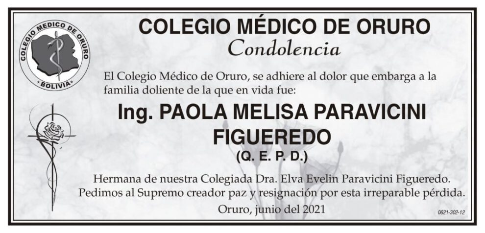 Condolencia por la Ing. Paola Melisa Paravicini Figueredo