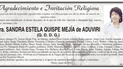 Agradecimiento por Sandra Estela Quispe Mejía