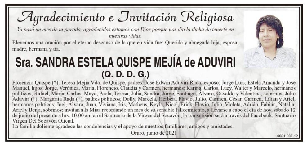 Agradecimiento por Sandra Estela Quispe Mejía