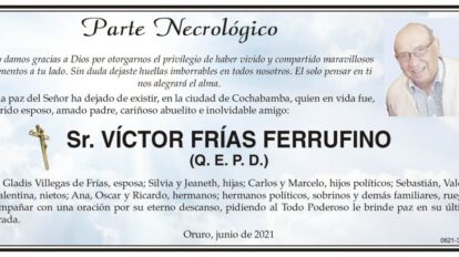 Parte Necrológico de Víctor Frías Ferrufino