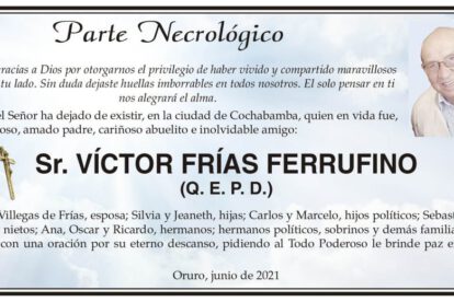 Parte Necrológico de Víctor Frías Ferrufino