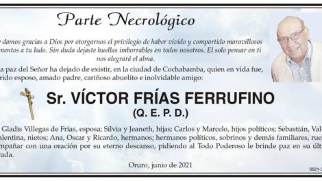 Parte Necrológico de Víctor Frías Ferrufino