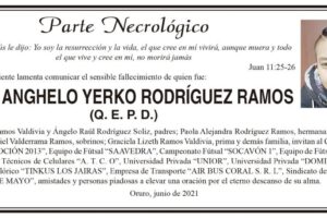 Parte Necrológico de Anghelo Yerko Rodríguez Ramos
