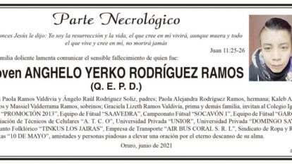 Parte Necrológico de Anghelo Yerko Rodríguez Ramos