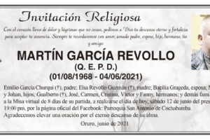 Invitación Religiosa para Martín García Revollo