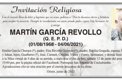 Invitación Religiosa para Martín García Revollo