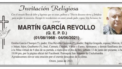 Invitación Religiosa para Martín García Revollo