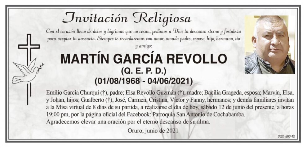 Invitación Religiosa para Martín García Revollo