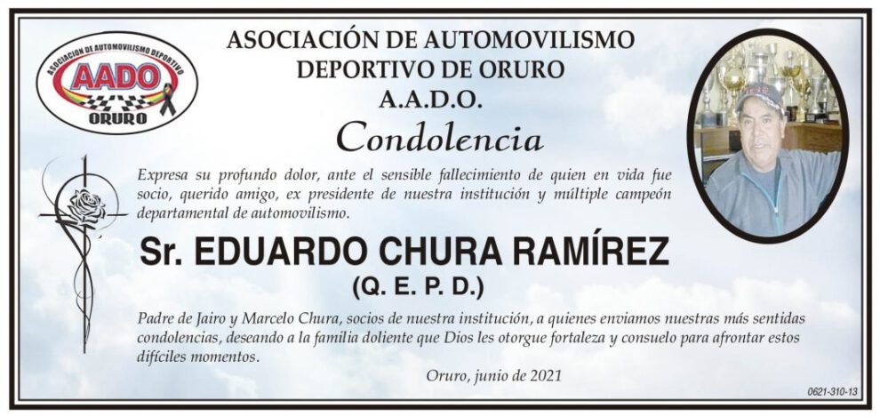 Condolencia por el fallecimiento de Eduardo Chura Ramírez