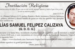 Elías Samuel Felipez Calizaya, invitación a la Santa Misa