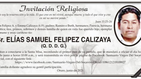Elías Samuel Felipez Calizaya, invitación a la Santa Misa