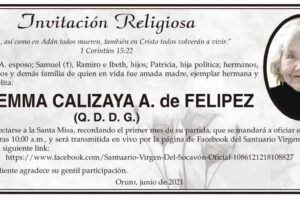Emma Calizaya A. de Felipez, invitación a la Santa Misa