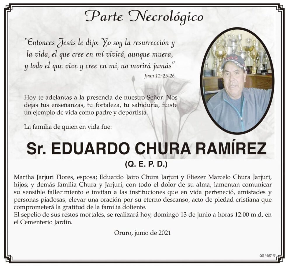 Parte Necrológico de Eduardo Chura Ramírez
