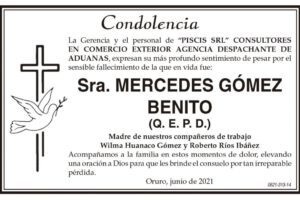 Condolencia por el fallecimiento de Mercedes Gómez Benito
