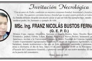Invitación Necrológica de Franz Nicolás Bustos Fernández