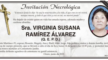 Invitación Necrológica de Virginia Susana Ramírez Álvarez